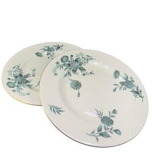 Pickard Fine Porcelain Diana Dish Plate 10in Plates Dishes USA Green Ivory Set 2